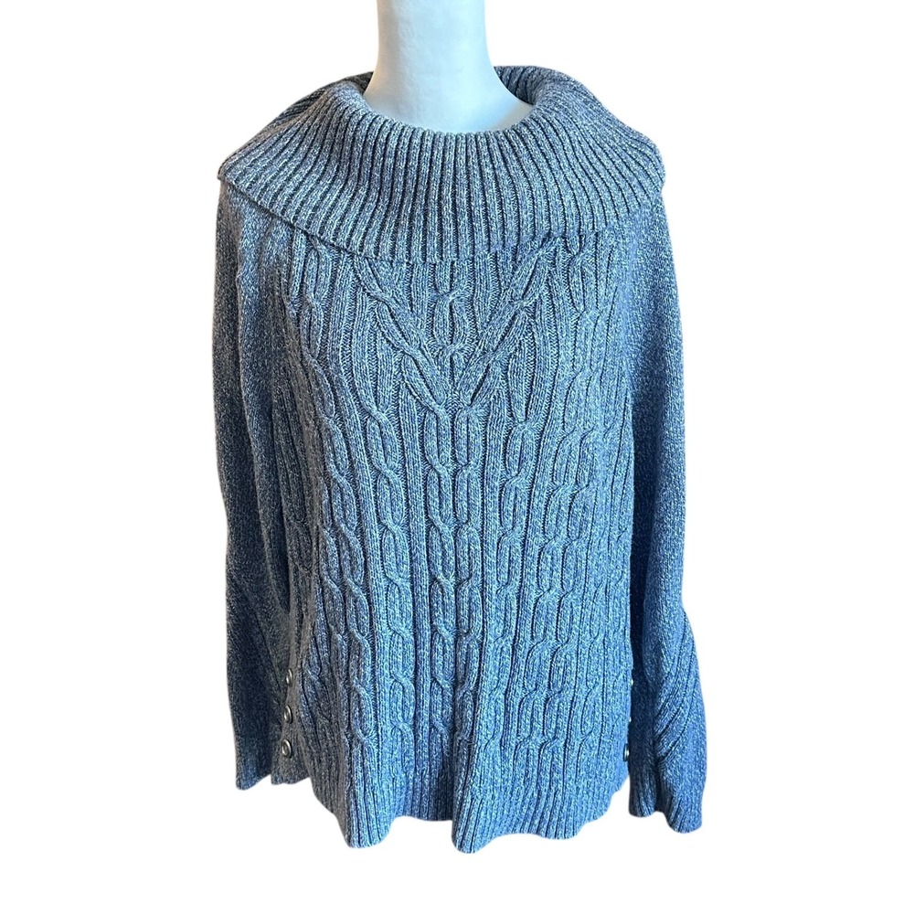 Talbots Sweater Women's‎ Large Blue Marbled Cable Knit Cowl Neck Sweater